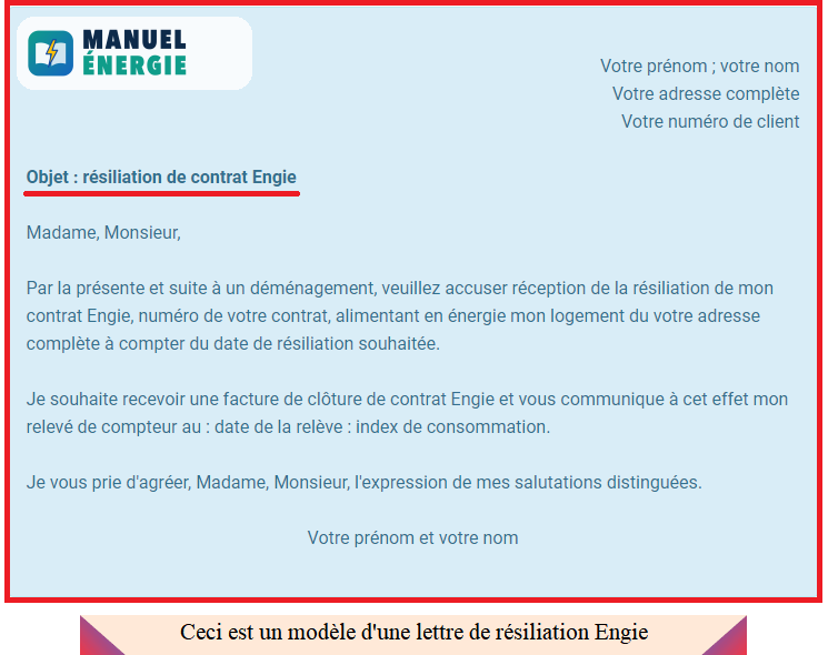 Modèle d'une lettre de résiliation Engie