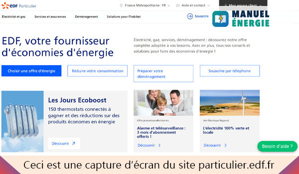 Connexion à un compte EDF en ligne depuis le site