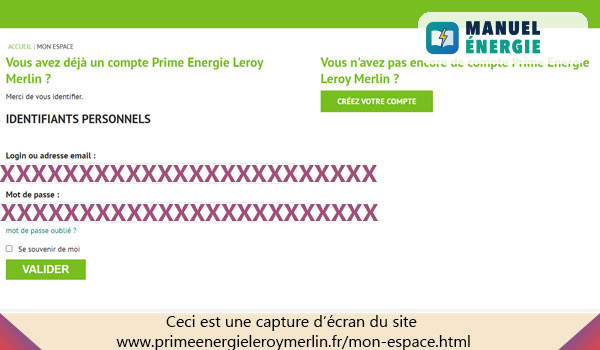 Accès à mon compte Prime Energie Leroy Merlin