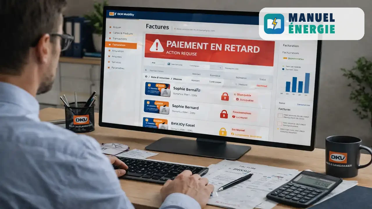 Blocage d’une carte carburant DKV suite à un paiement en retard affiché sur interface de gestion