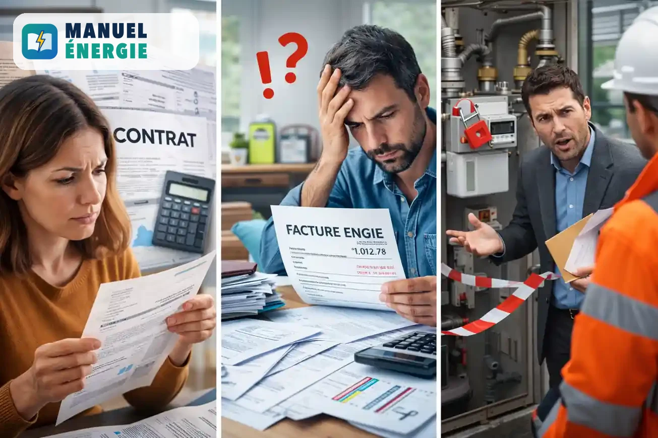 Client confronté à plusieurs litiges fréquents avec Engie : facture élevée, contrat contesté et intervention technique