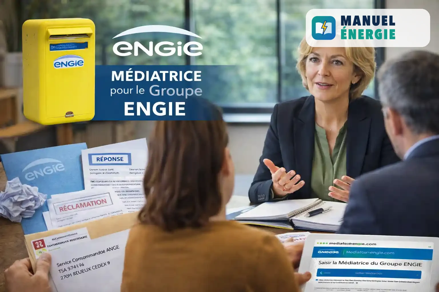 Saisine de la médiatrice du groupe Engie avec dossier de réclamation, documents justificatifs et demande de médiation