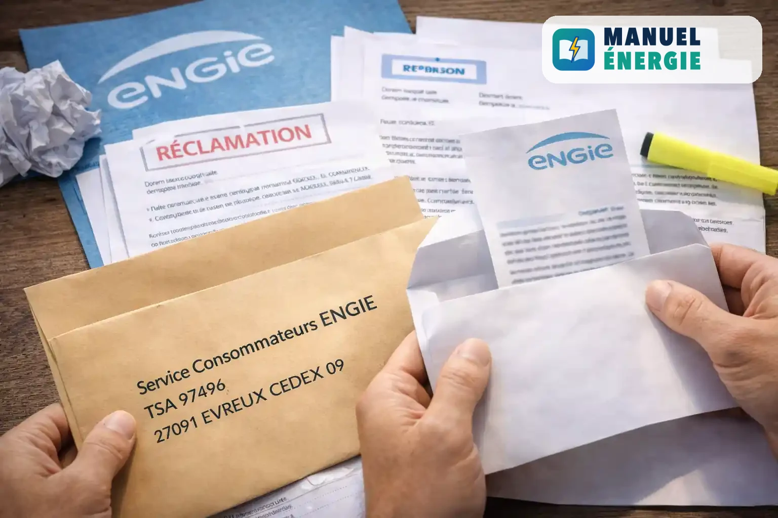 Courrier adressé au service consommateurs Engie avec réclamation, réponse reçue et dossier de litige