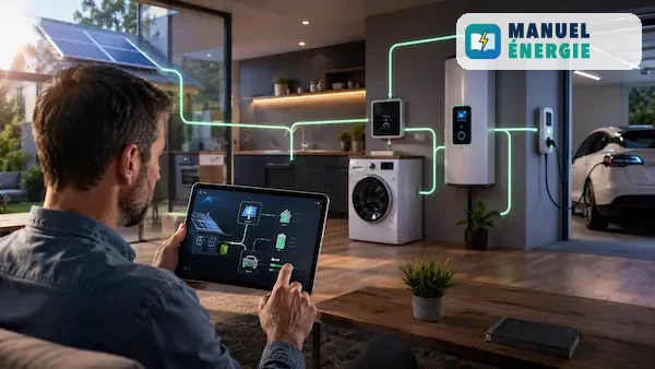 Maison intelligente utilisant des équipements connectés pour augmenter l'autoconsommation solaire.