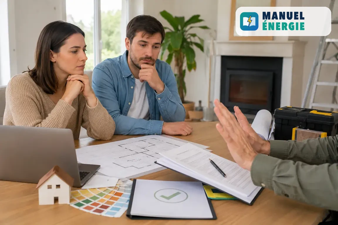Couple échangeant avec un conseiller avant de lancer des travaux MaPrimeRénov
