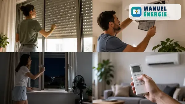 Gestes permettant de réduire la consommation de climatisation pendant une canicule.