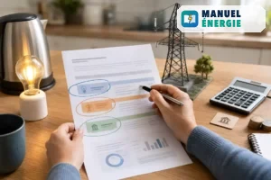 Répartition d’une facture d’électricité entre fourniture, acheminement et taxes