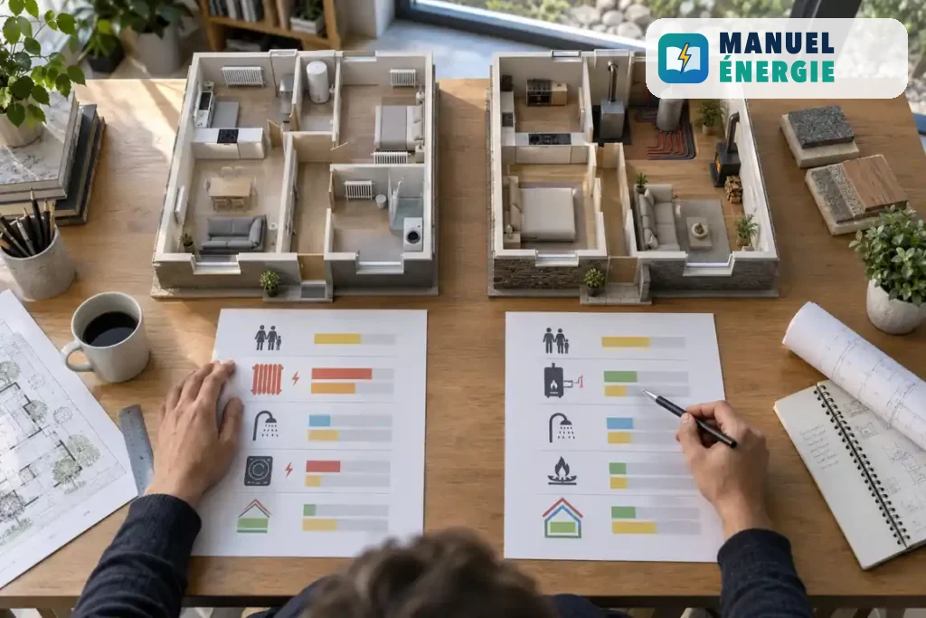 Comparaison de deux logements de même surface avec des équipements énergétiques différents