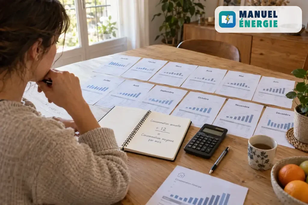 Calcul de la consommation moyenne d’électricité en kWh par mois à partir des relevés annuels