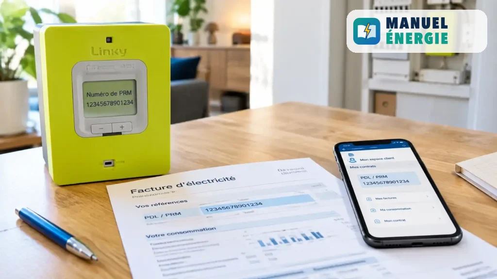 Compteur Linky avec numéro PRM à 14 chiffres sur facture d’électricité